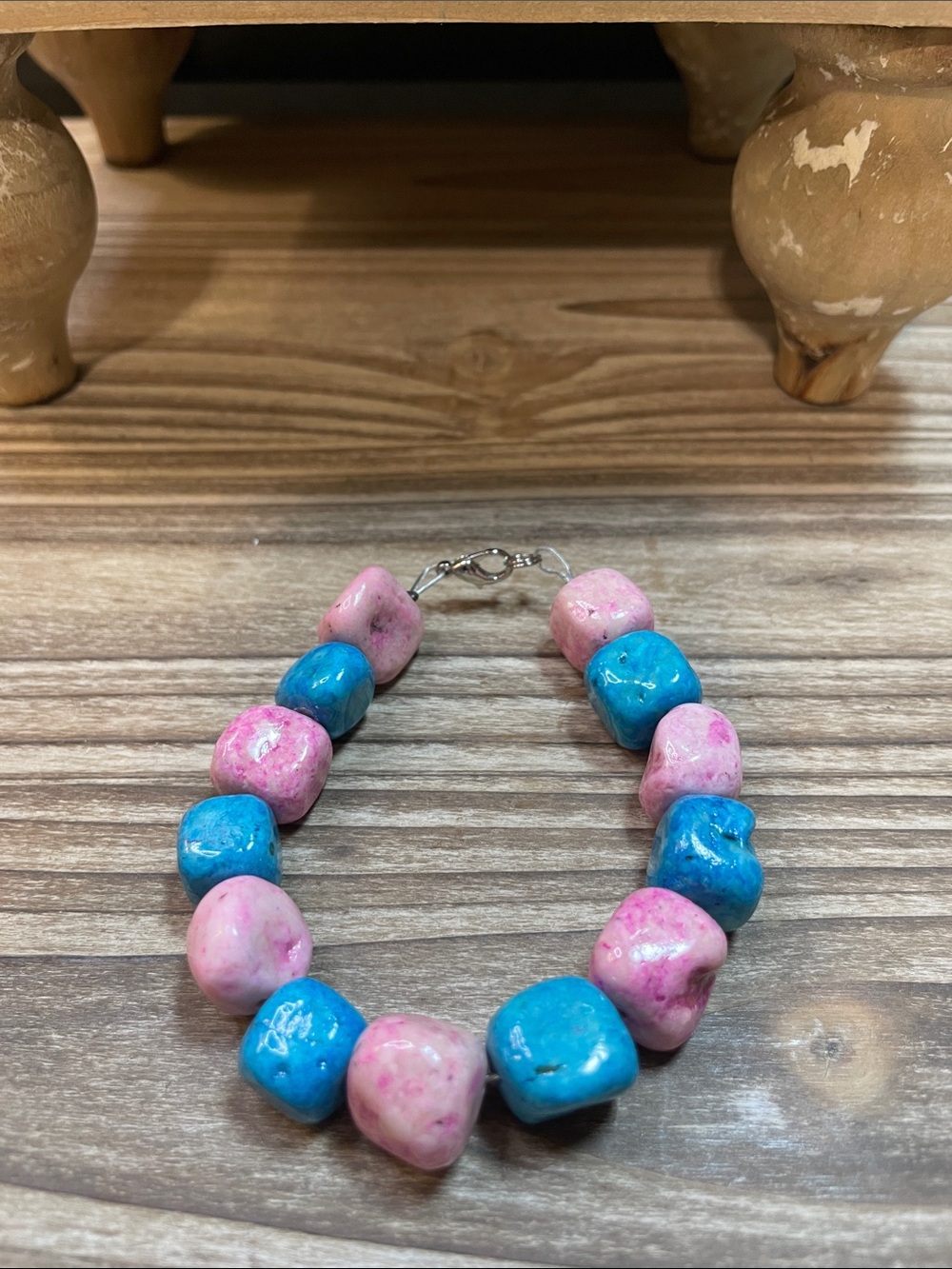 Pink & Blue Chunky Stone Bead Bracelet